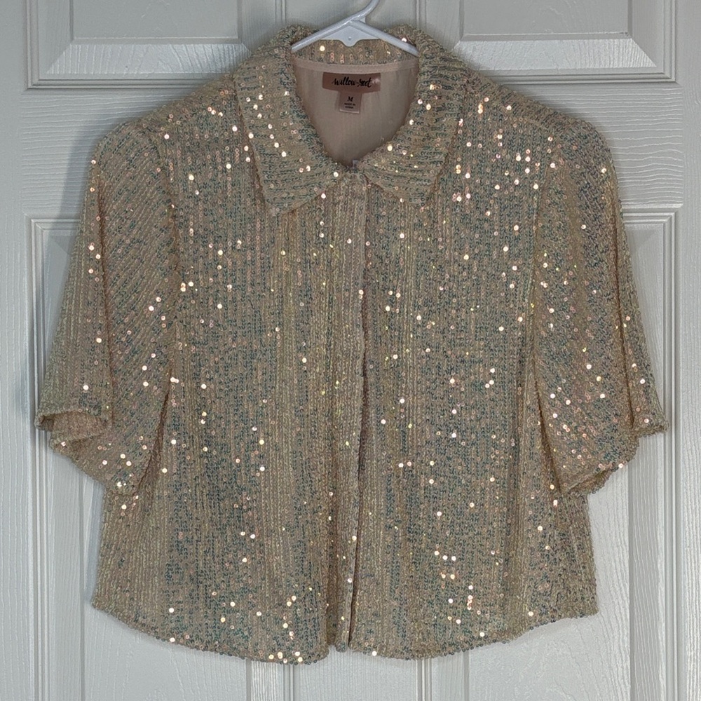 Sequin Embellished Crop Shirt - Blush - Picture 9 of 16